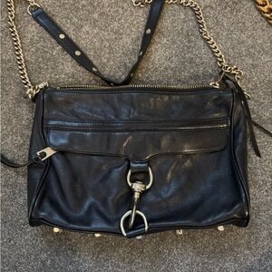 Rebecca Minkoff Black Leather Crossbody Bag with Gold Chain